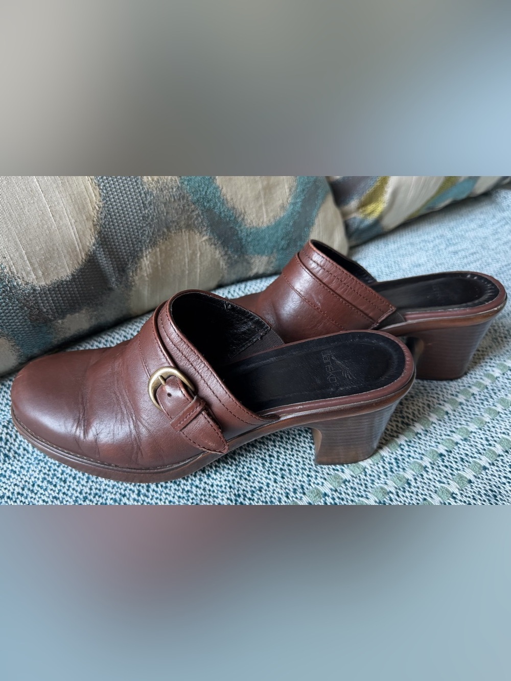 Dansko Brown Leather Buckle Clog Mules EU 37 Block Heel Made in Romania